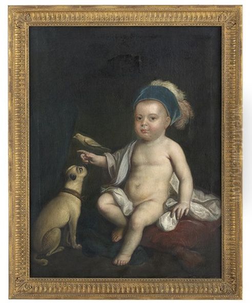 Portrait Of A Seated Toddler Wearing A Pudding Cap Oil Painting by Charles Bridges