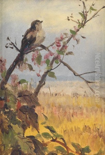 Bird On A Flowering Branch Oil Painting by Fidelia Bridges