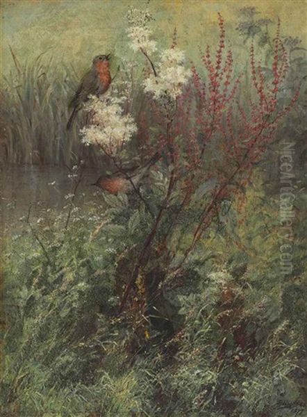 Songbirds In A Woodland Marsh by Fidelia Bridges