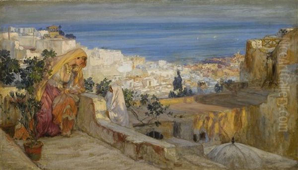 Arab Women On A Rooftop, Algiers Beyond Oil Painting by Frederick Arthur Bridgman