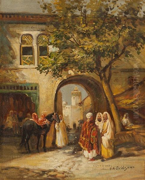 Araber In Einem Hof Oil Painting by Frederick Arthur Bridgman