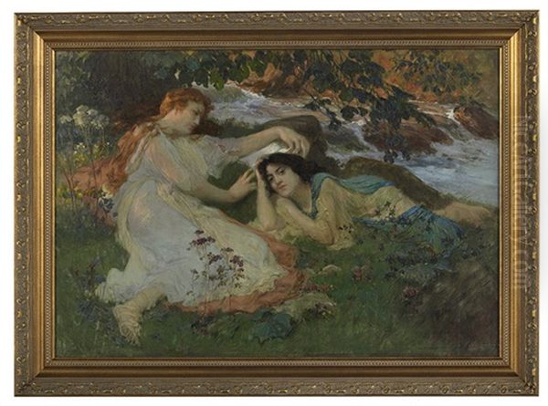 An Idle Moment, Two Beauties By The River Oil Painting by Frederick Arthur Bridgman