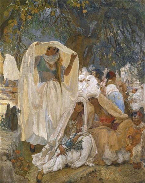 Women Of Blidah On The Day Of The Prophet Oil Painting by Frederick Arthur Bridgman