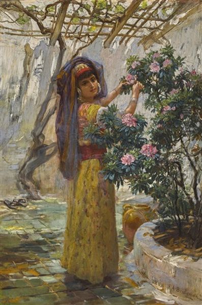 Gathering Rhododendrons Oil Painting by Frederick Arthur Bridgman