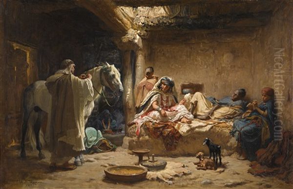 An Interior In Biskra Oil Painting by Frederick Arthur Bridgman