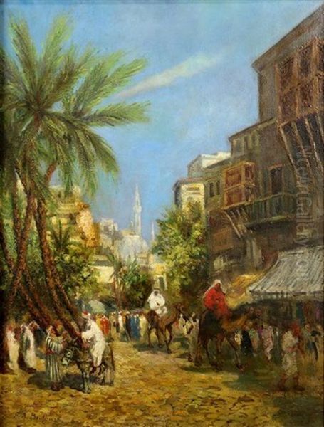 Orientalist Market Street Scene Oil Painting by Frederick Arthur Bridgman