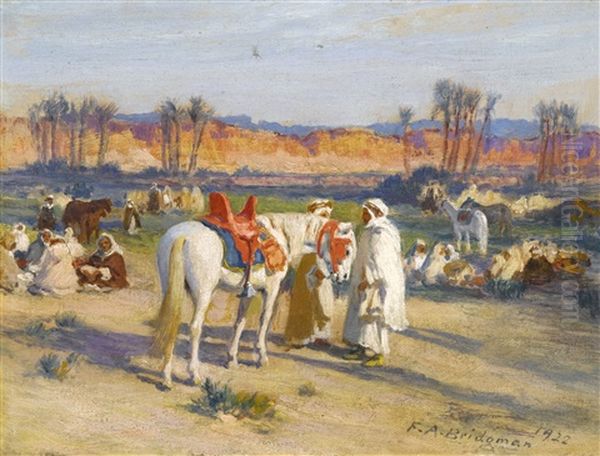 Halt In The Desert Oil Painting by Frederick Arthur Bridgman