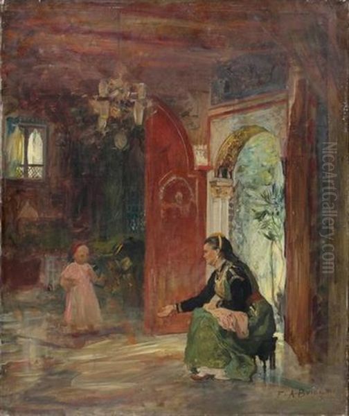 Scene D'interieur Dans Un Palais Oriental Oil Painting by Frederick Arthur Bridgman