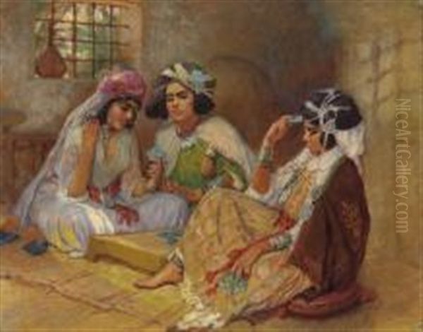 Joueuses De Cartes, Touggourt, Algerie Oil Painting by Frederick Arthur Bridgman