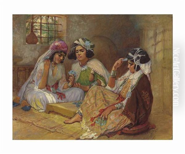 Joueuses Des Cartes, Touggourt, Algeria Oil Painting by Frederick Arthur Bridgman