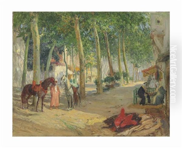 Outside The Teahouse Oil Painting by Frederick Arthur Bridgman