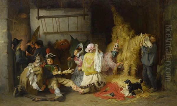 Carneval En Bretagne Oil Painting by Frederick Arthur Bridgman