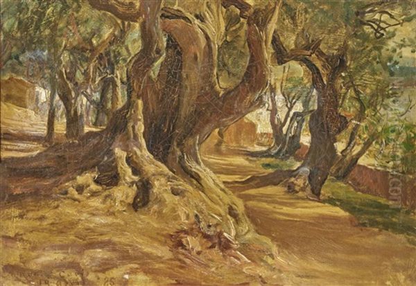 Tree Trunk Oil Painting by Frederick Arthur Bridgman