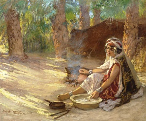 Preparing The Meal Oil Painting by Frederick Arthur Bridgman