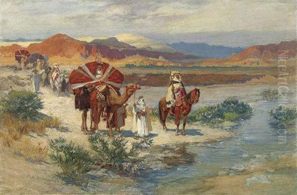 A Caravan In The Desert Oil Painting by Frederick Arthur Bridgman