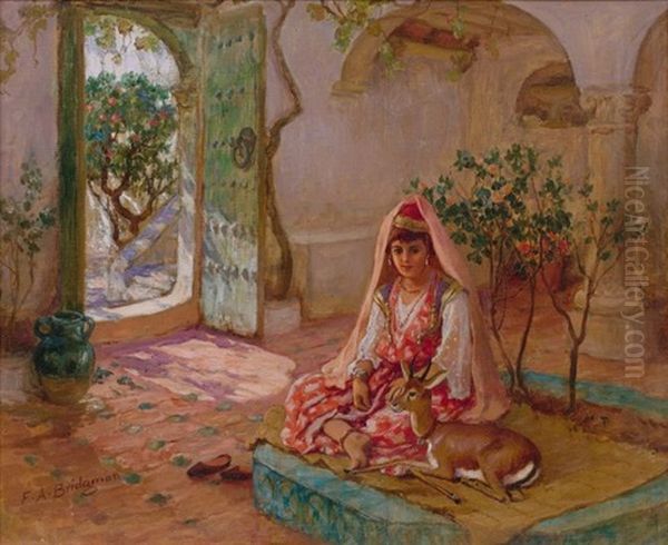 La Gazelle Apprivoisee Oil Painting by Frederick Arthur Bridgman