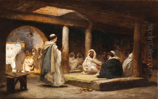 Cafe A Biskra Oil Painting by Frederick Arthur Bridgman