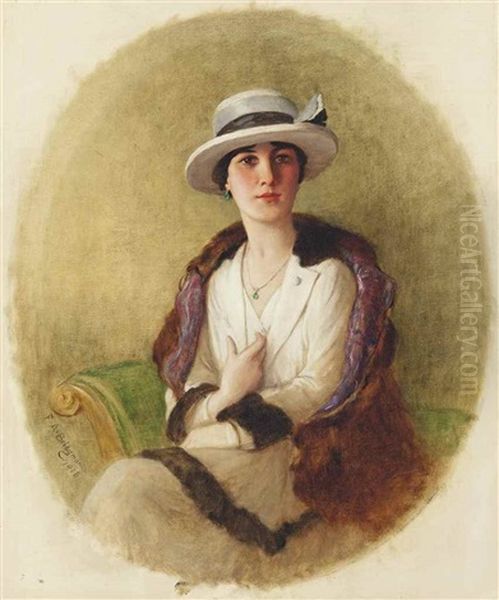 Portrait Of A Lady With A White Hat Oil Painting by Frederick Arthur Bridgman