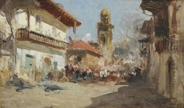 Combat Dans Une Ville Orientale Oil Painting by Frederick Arthur Bridgman