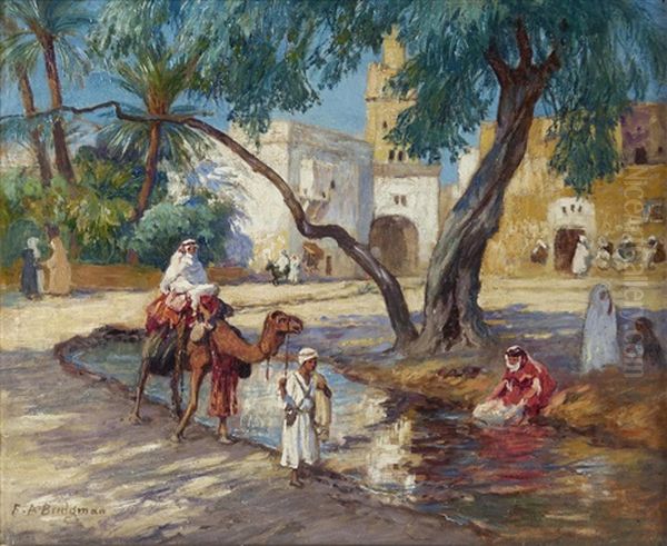 A View Of An Algerian Village Oil Painting by Frederick Arthur Bridgman