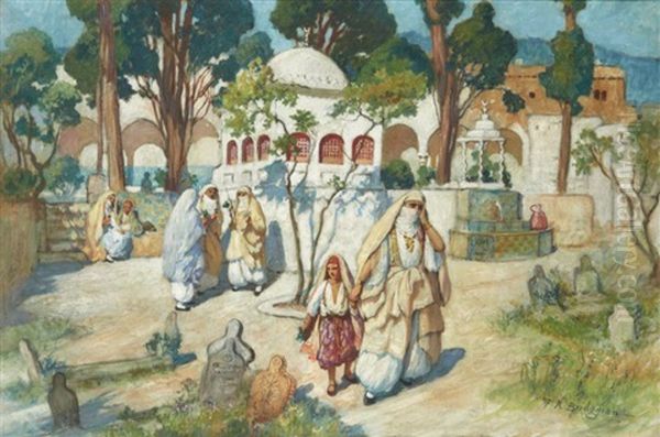 Animation Aupres D'un Mausolee Liveliness Near A Mausoleum Oil Painting by Frederick Arthur Bridgman