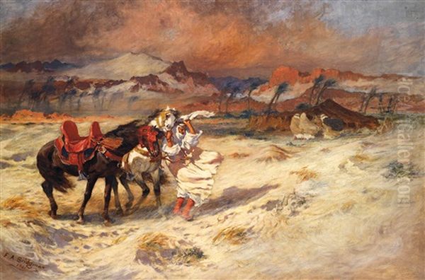 Cavaliers Dans La Tempete De Sable Oil Painting by Frederick Arthur Bridgman