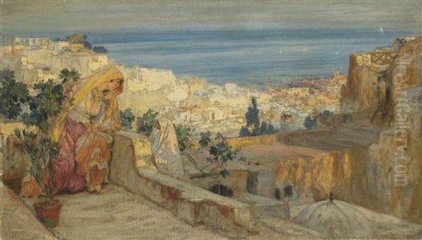 Arab Women On A Rooftop, Algiers Beyond Oil Painting by Frederick Arthur Bridgman