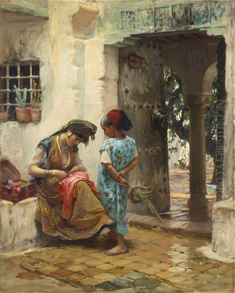 The Sewing Lesson Oil Painting by Frederick Arthur Bridgman