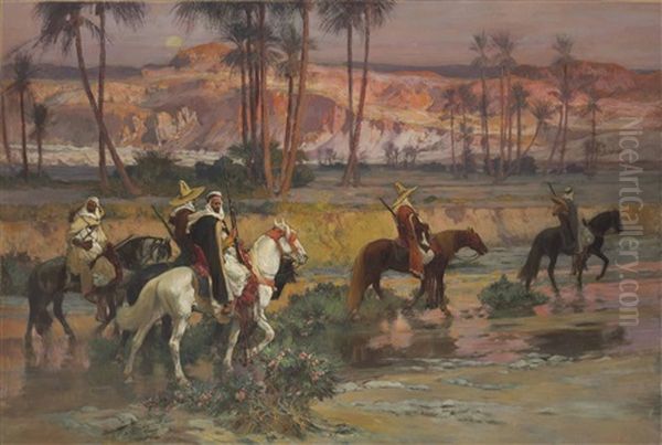 Fording The Stream, Algeria Oil Painting by Frederick Arthur Bridgman