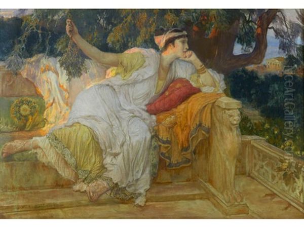 A Grecian Lady Oil Painting by Frederick Arthur Bridgman