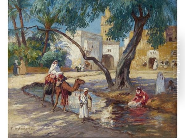 A View Of An Algerian Village Oil Painting by Frederick Arthur Bridgman