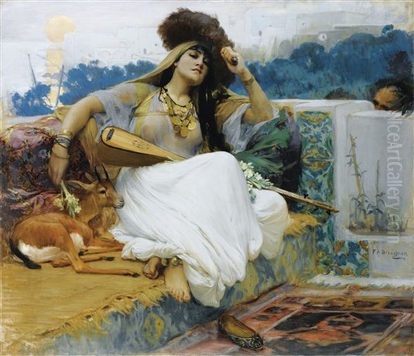 Jeune Femme Sur Une Terrasse Oil Painting by Frederick Arthur Bridgman