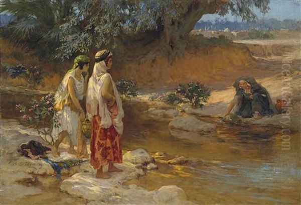 On The Banks Of The Wadi Oil Painting by Frederick Arthur Bridgman