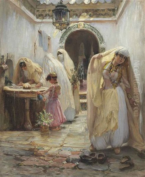 Women At The Fountain Oil Painting by Frederick Arthur Bridgman