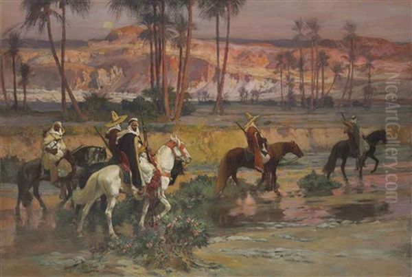 Fording The Stream, Algeria Oil Painting by Frederick Arthur Bridgman