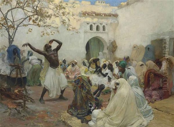 La Ceremonie Des Aissaoui A Blida En Algerie Oil Painting by Frederick Arthur Bridgman