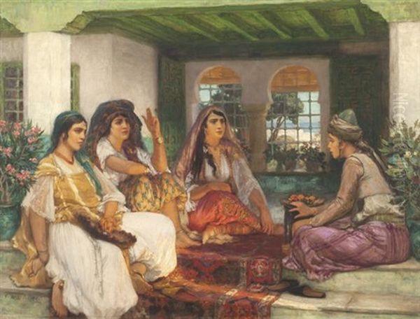 Femmes Dans Un Interieur Oriental Oil Painting by Frederick Arthur Bridgman