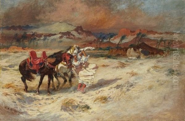 A Horseman In The Storm Oil Painting by Frederick Arthur Bridgman