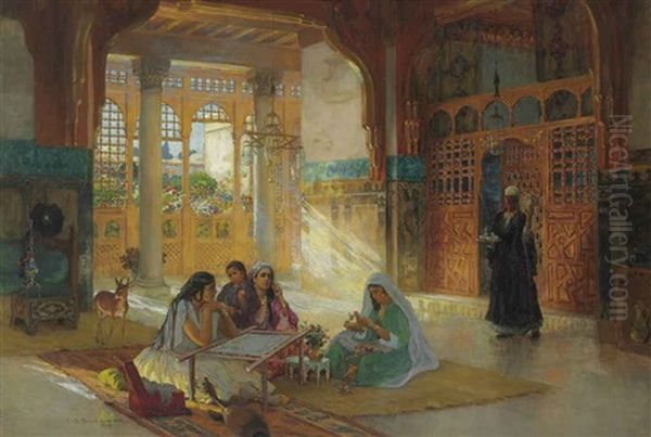 Interieur D'un Palais Arabe Oil Painting by Frederick Arthur Bridgman