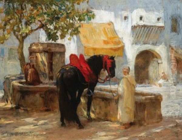 Cheval A La Fontaine Oil Painting by Frederick Arthur Bridgman