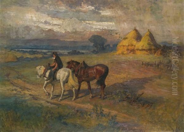 Les Meules De Foin Oil Painting by Frederick Arthur Bridgman