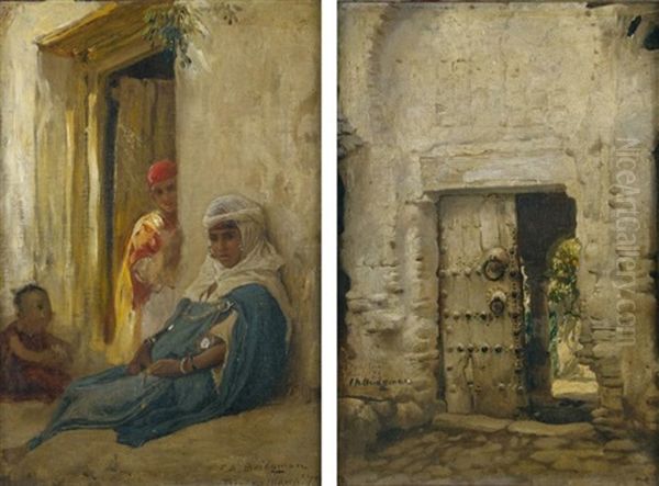 Jeunes Filles Orientales Dans Une Ruelle (+ Porte De Constantine; Pair) Oil Painting by Frederick Arthur Bridgman