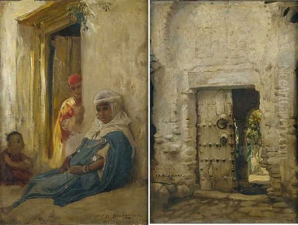 Jeunes Filles Orientales Dans Une Ruelle (+ Porte De Constantine; Pair) Oil Painting by Frederick Arthur Bridgman