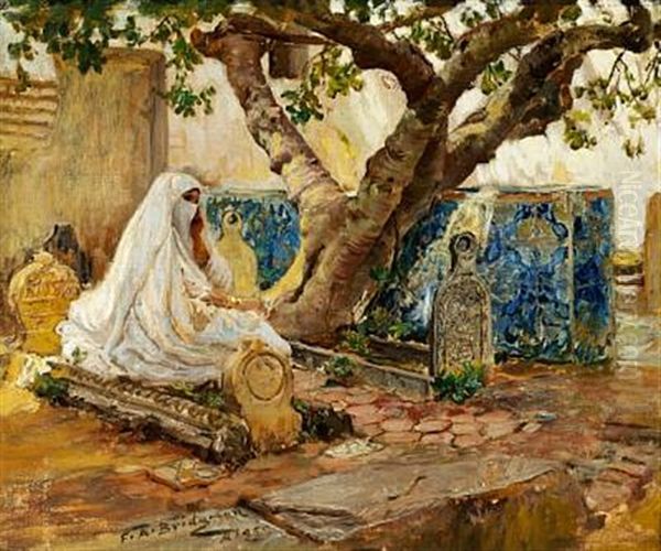 Arab Woman On A Cemetery In Algiers Oil Painting by Frederick Arthur Bridgman