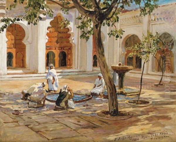 Ablutions Dans La Grande Mosquee De Tlemcen Oil Painting by Frederick Arthur Bridgman