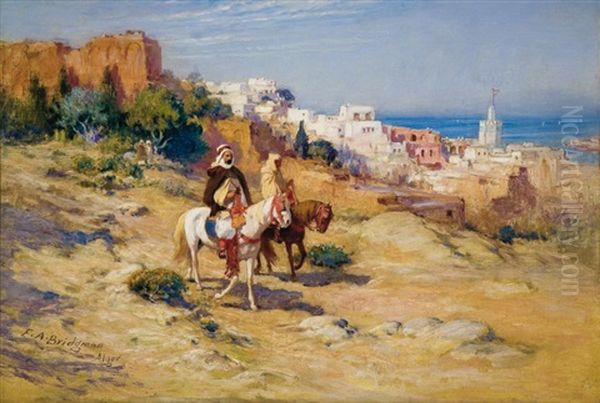 Cavaliers Chevauchant Sur Les Hauteurs D'alger Oil Painting by Frederick Arthur Bridgman