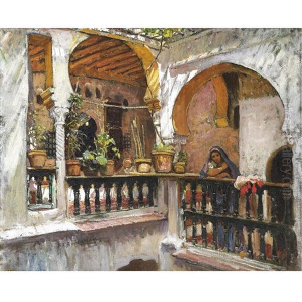 Woman On A Balcony, Algiers Oil Painting by Frederick Arthur Bridgman