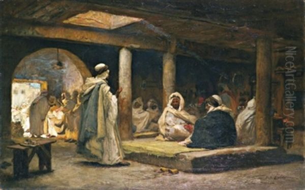 Cafe Biskra Oil Painting by Frederick Arthur Bridgman