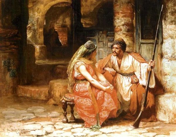 Conversation Galante Dans Une Ruelle Oil Painting by Frederick Arthur Bridgman