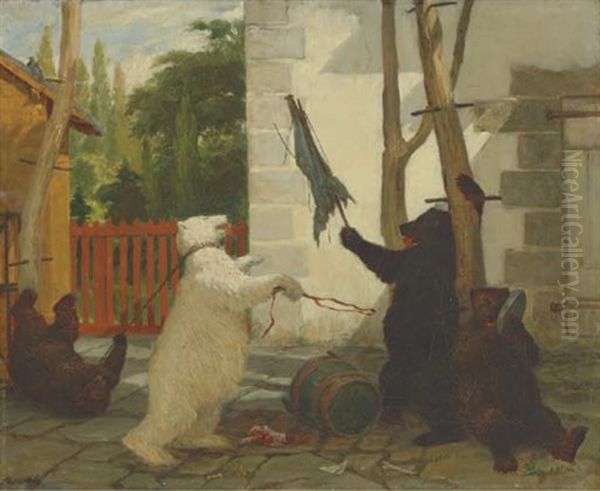 Fighting Bears Oil Painting by Frederick Arthur Bridgman